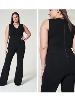 SPANX Black V-Neck Sleeveless Flare Jumpsuit 2X Tall